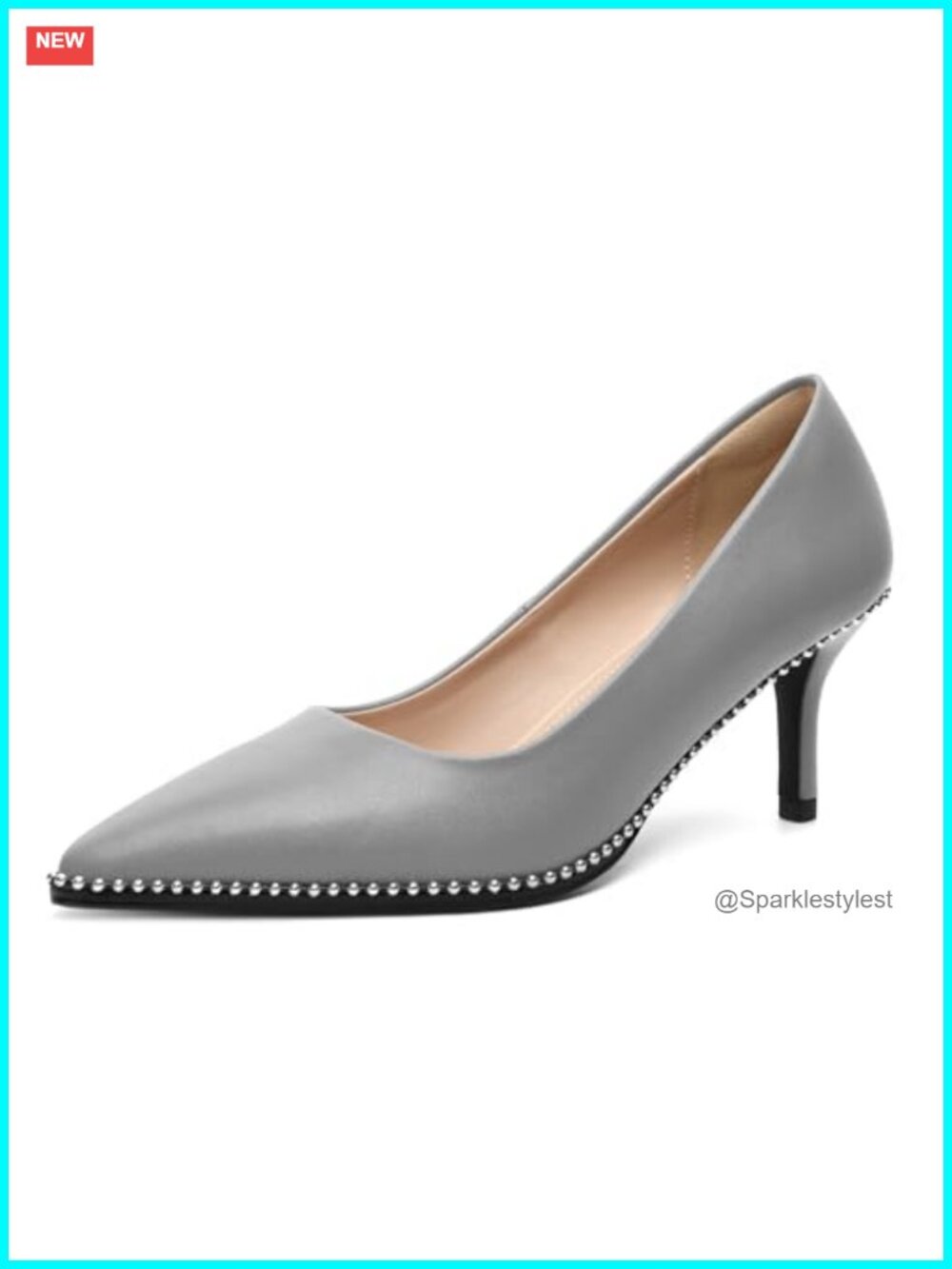 Women's Mid Stiletto Heels Closed Pointed Toe Slip-On Beaded Pumps Office Dress